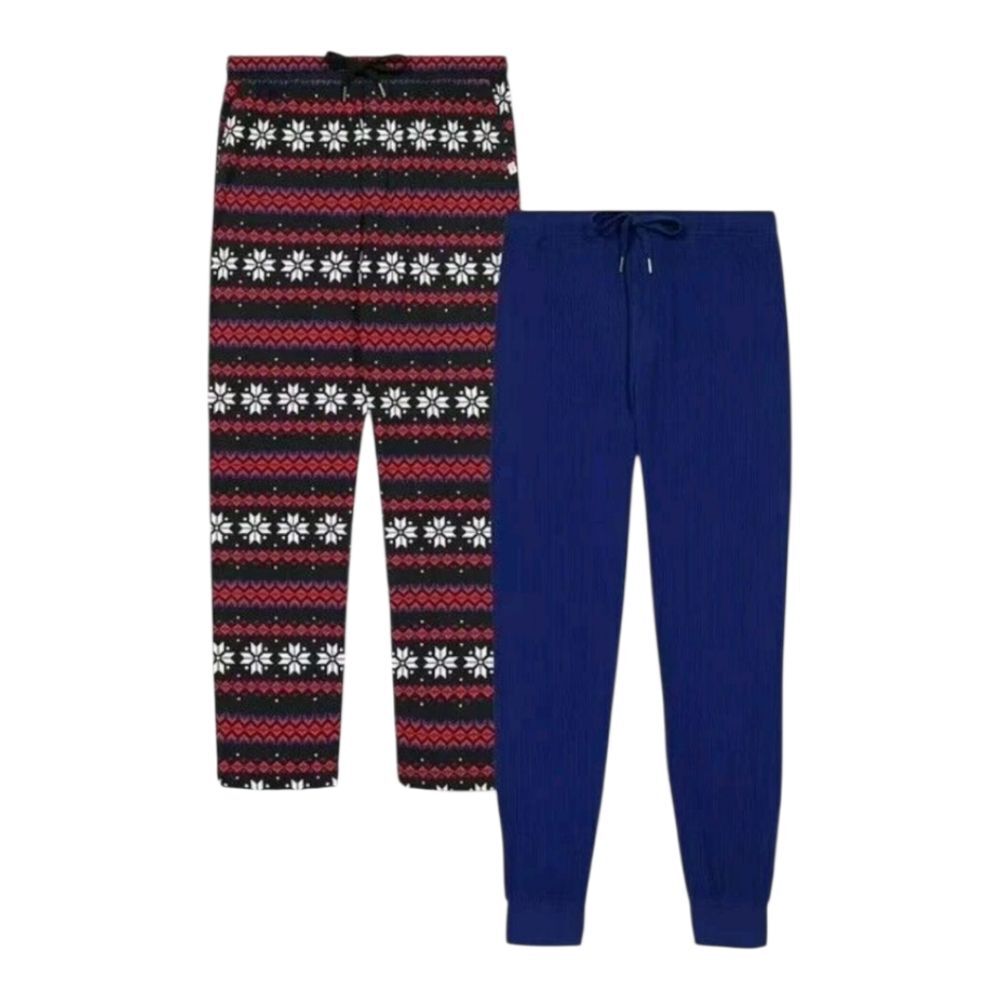 2 Pack-Gap Men's Waffle Knit Thermal Jogger Pants Blue, Red & Black SZ Small
